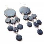 Metallic Sapphire Blue Earrings In Polymer Clay,..