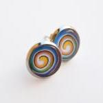 Optical Rainbow Spiral Earrings - Round Glass..
