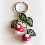 Mushrooms And Leaves Keyring In Polymer Clay