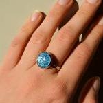 Sparkling Turquoise Ring - Glass Cabochon And..