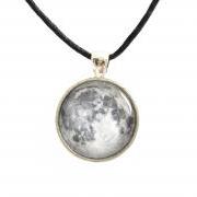 Moon necklace pendant with glass cabochon