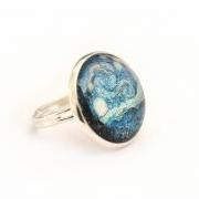 Van Gogh's Starry Night glass ring, round and adjustable
