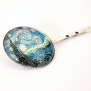 Van Gogh's Starry Night round bobby pin with glass dome