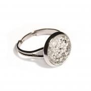 Sparkling silver ring - glass cabochon and glitters