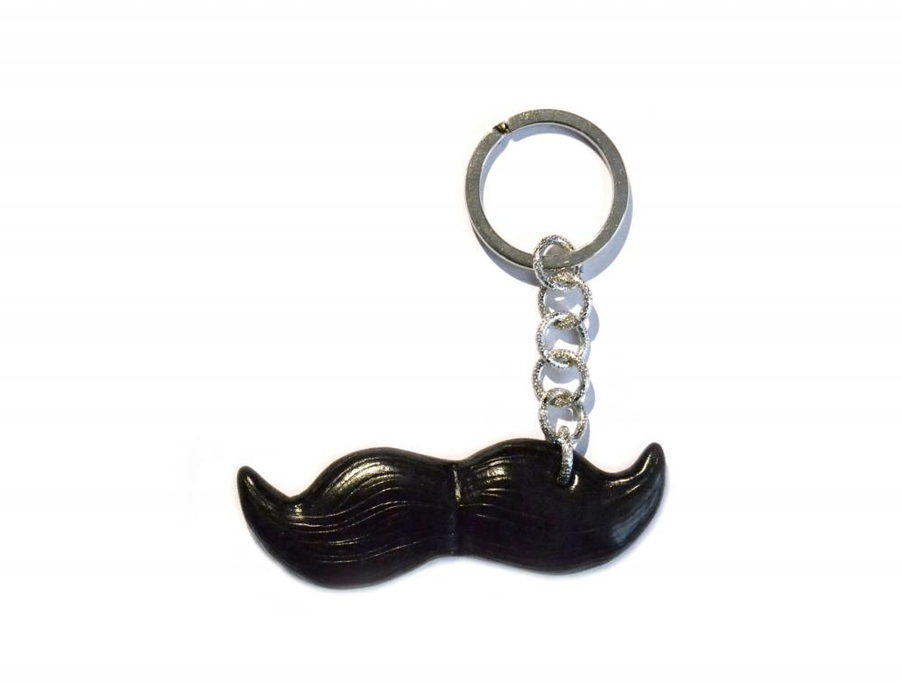 Black Mustache Keyring In Polymer Clay - Man Accessory