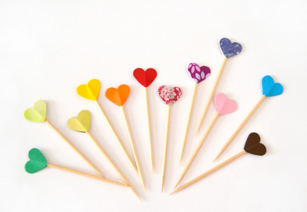 15 Party Picks Cupcake Toppers - Rainbow Colorful Hearts